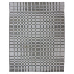 Modern Design Flatweave Rug with Modern pattern in Cream and Green-Gray