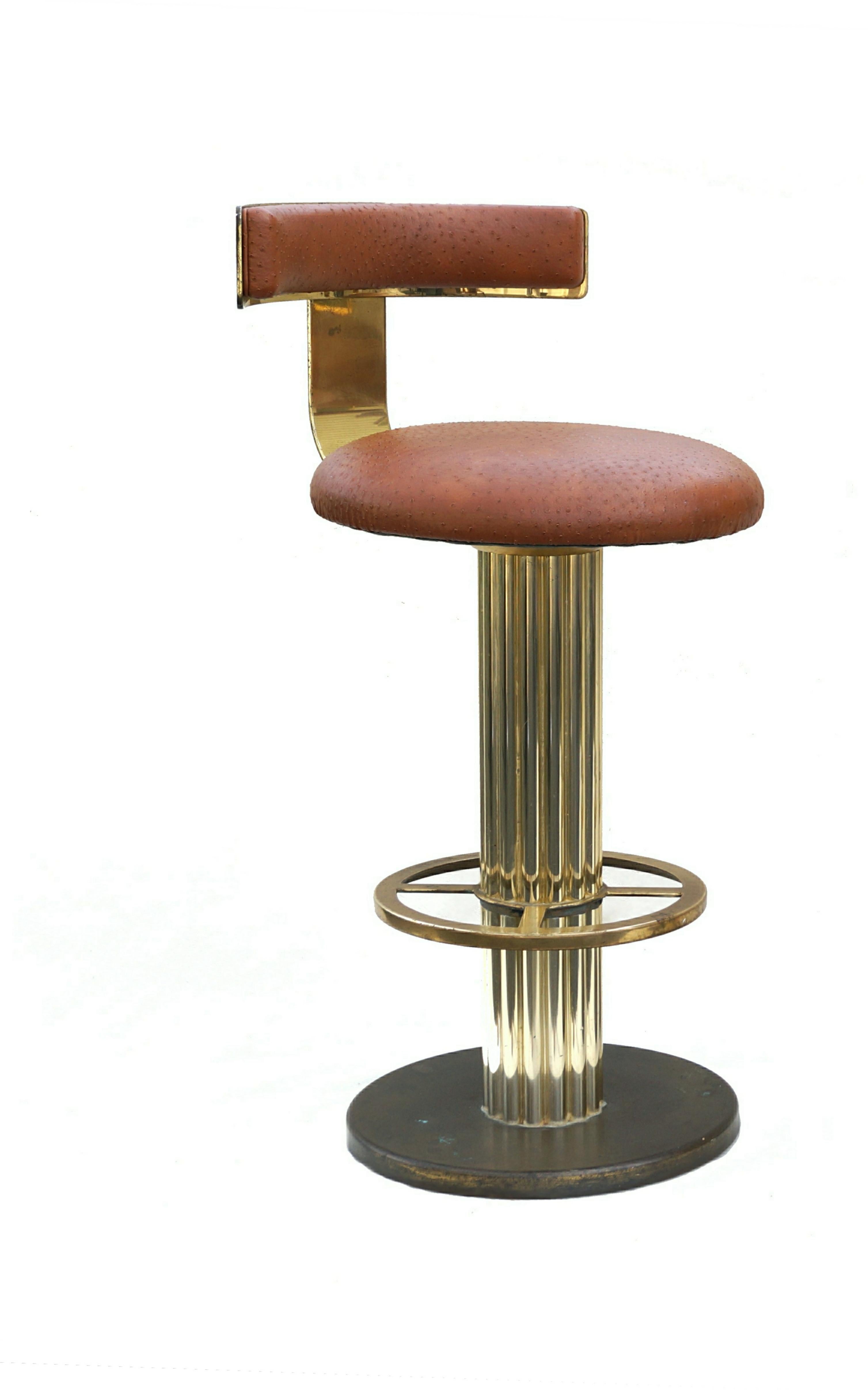 Other Modern Design For Leisure Ostrich Brass Bar Stools Set of 3 Barstool For Sale