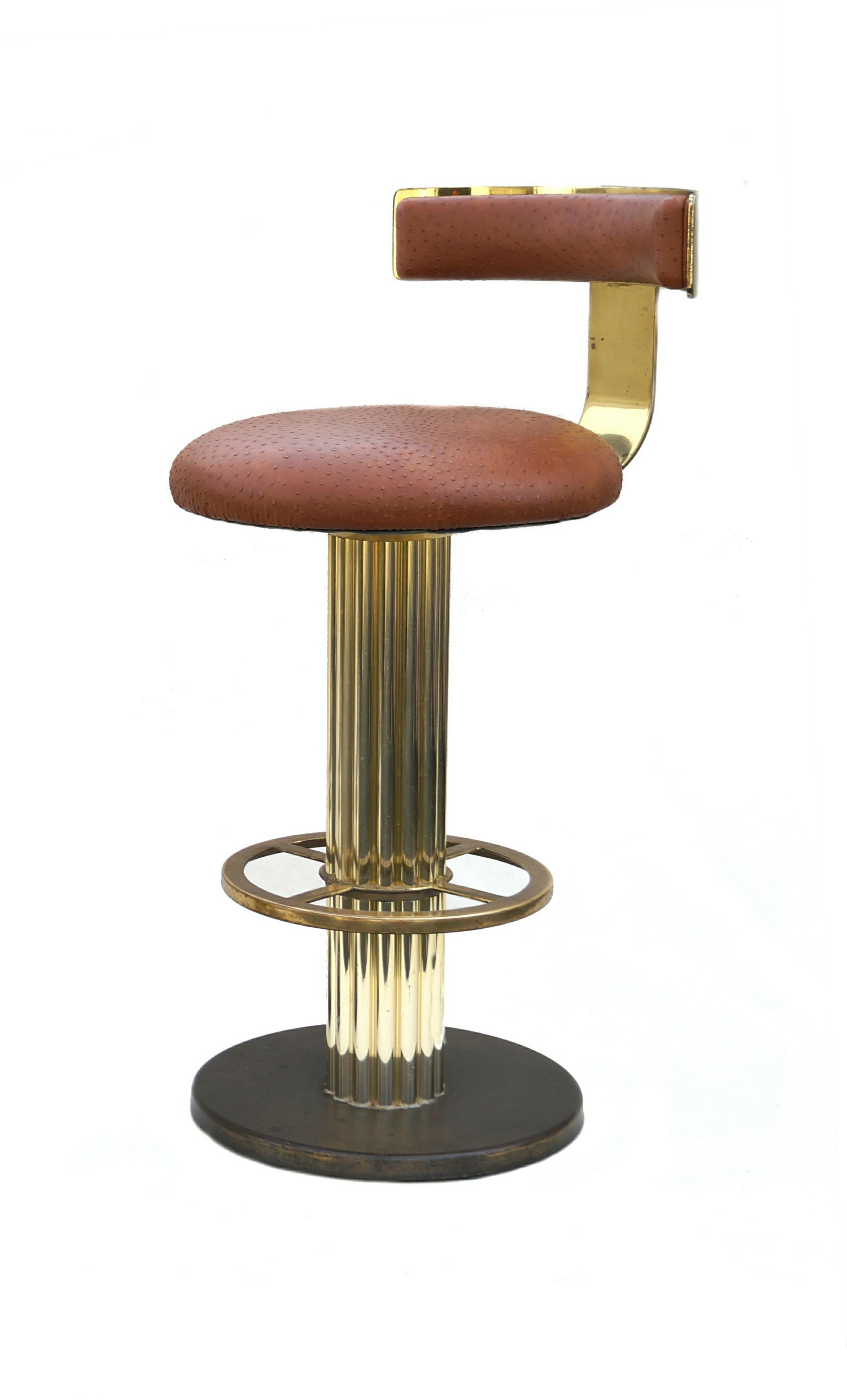 Modern Design For Leisure Ostrich Brass Bar Stools Set of 3 Barstool In Good Condition For Sale In Wayne, NJ