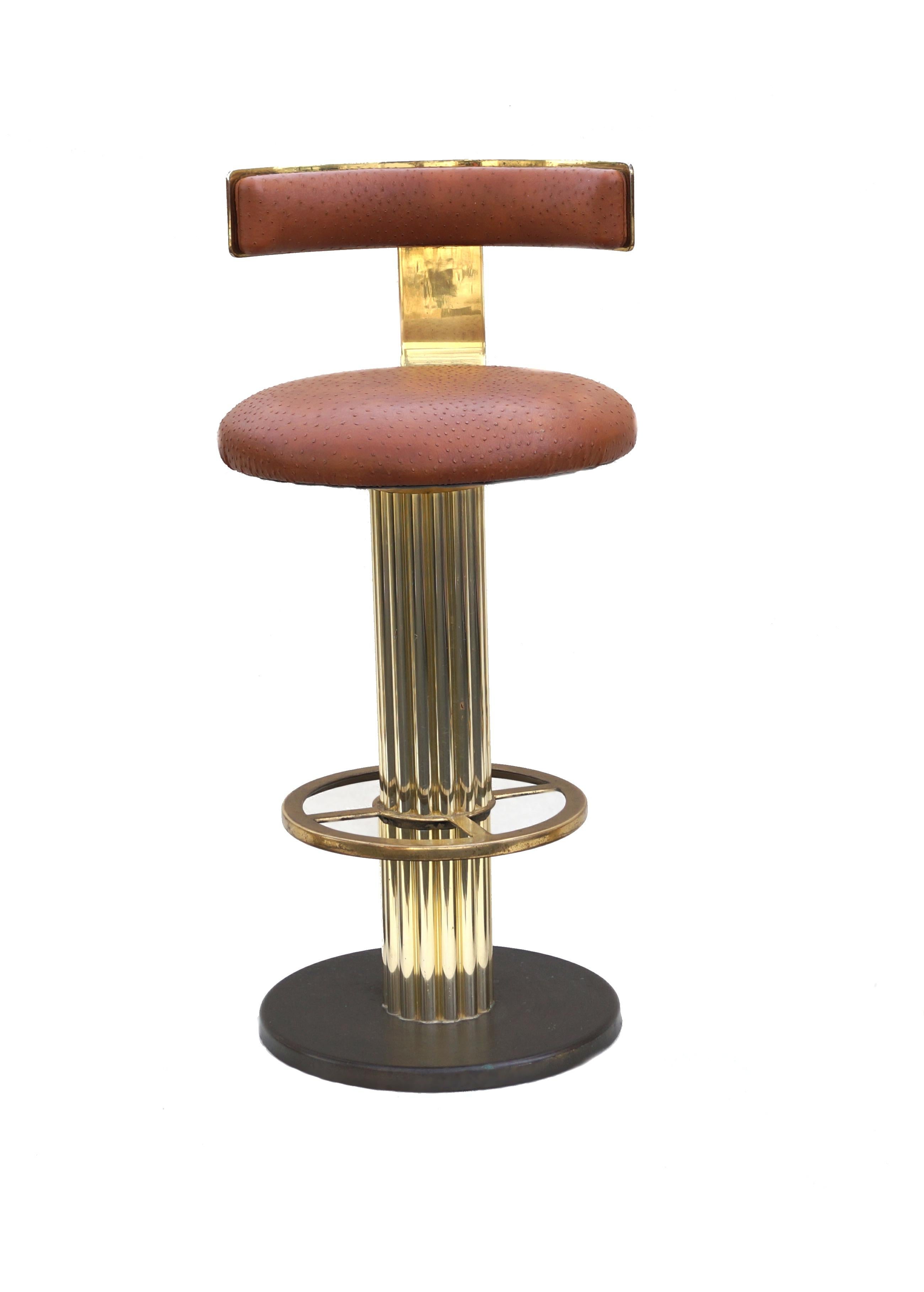 Metal Modern Design For Leisure Ostrich Brass Bar Stools Set of 3 Barstool For Sale
