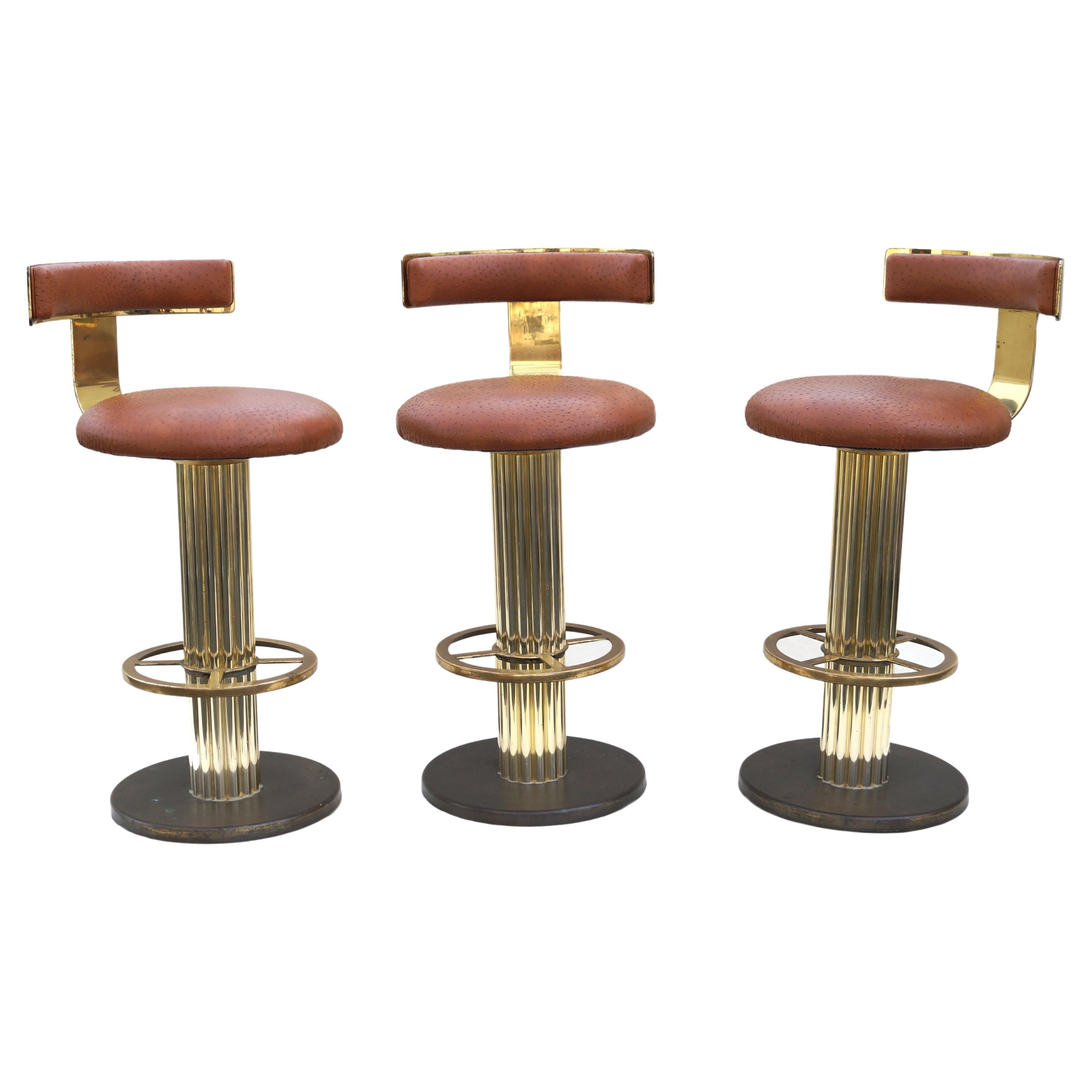 Modern Design For Leisure Ostrich Brass Bar Stools Set of 3 Barstool For Sale