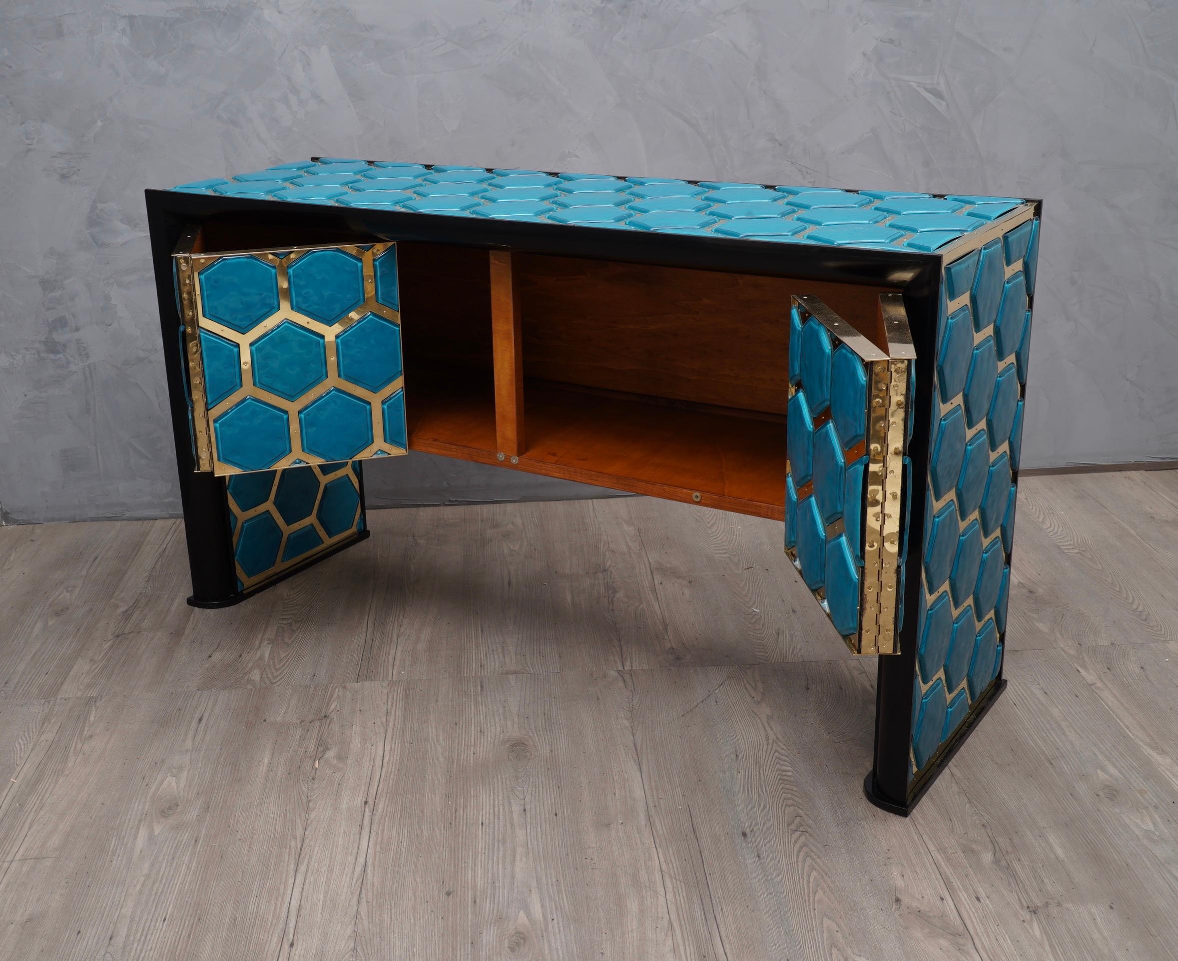 Modern Design Murano Blu Glass and Brass Sideboard, 2019 5