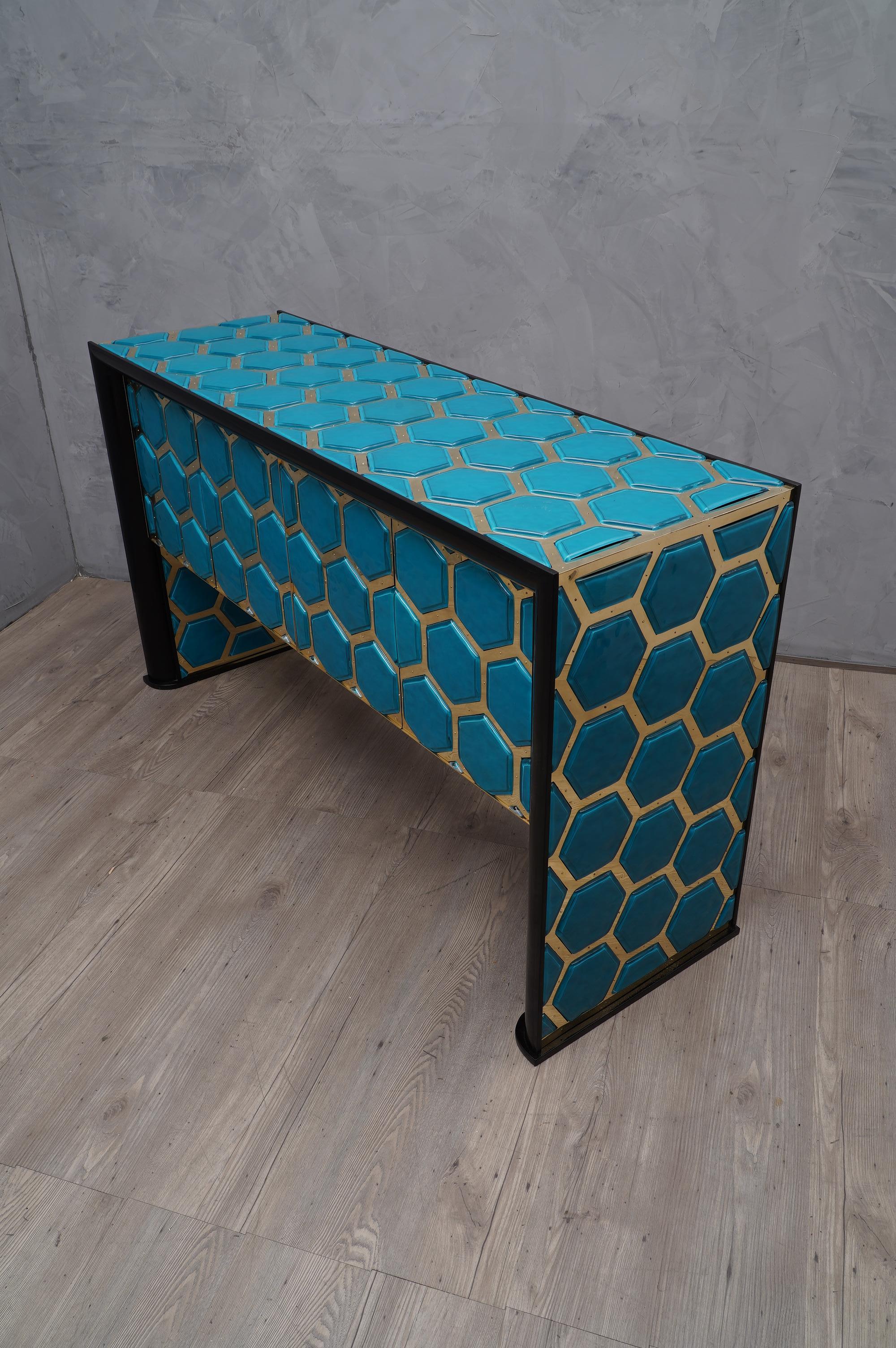 Modern Design Murano Blu Glass and Brass Sideboard, 2019 6