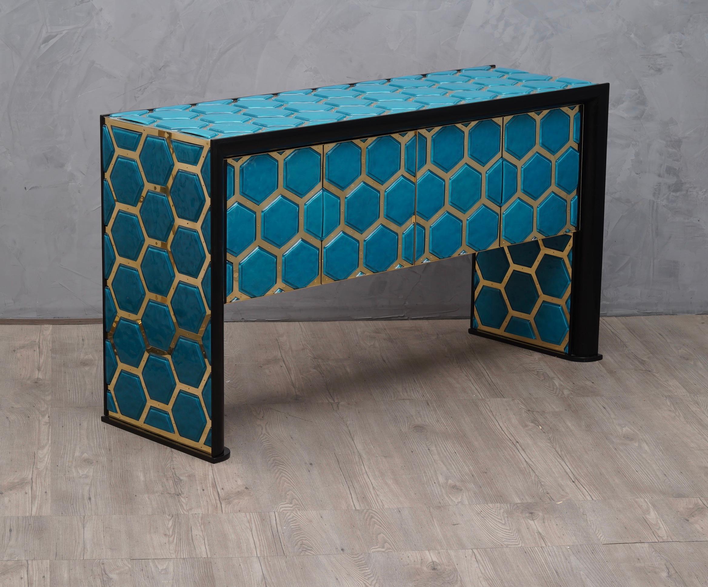 Modern Design Murano Blu Glass and Brass Sideboard, 2019 1