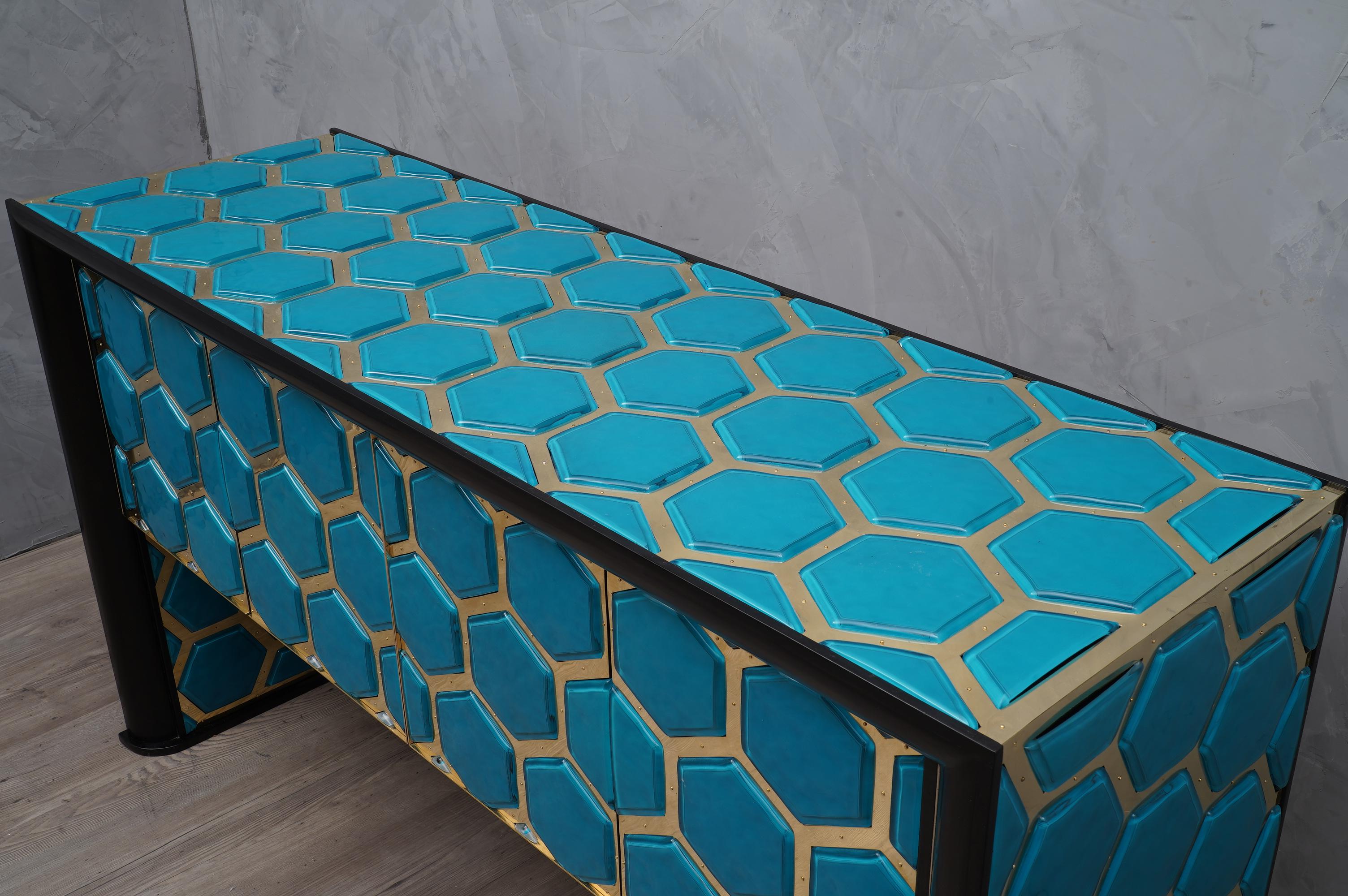 Modern Design Murano Blu Glass and Brass Sideboard, 2019 2