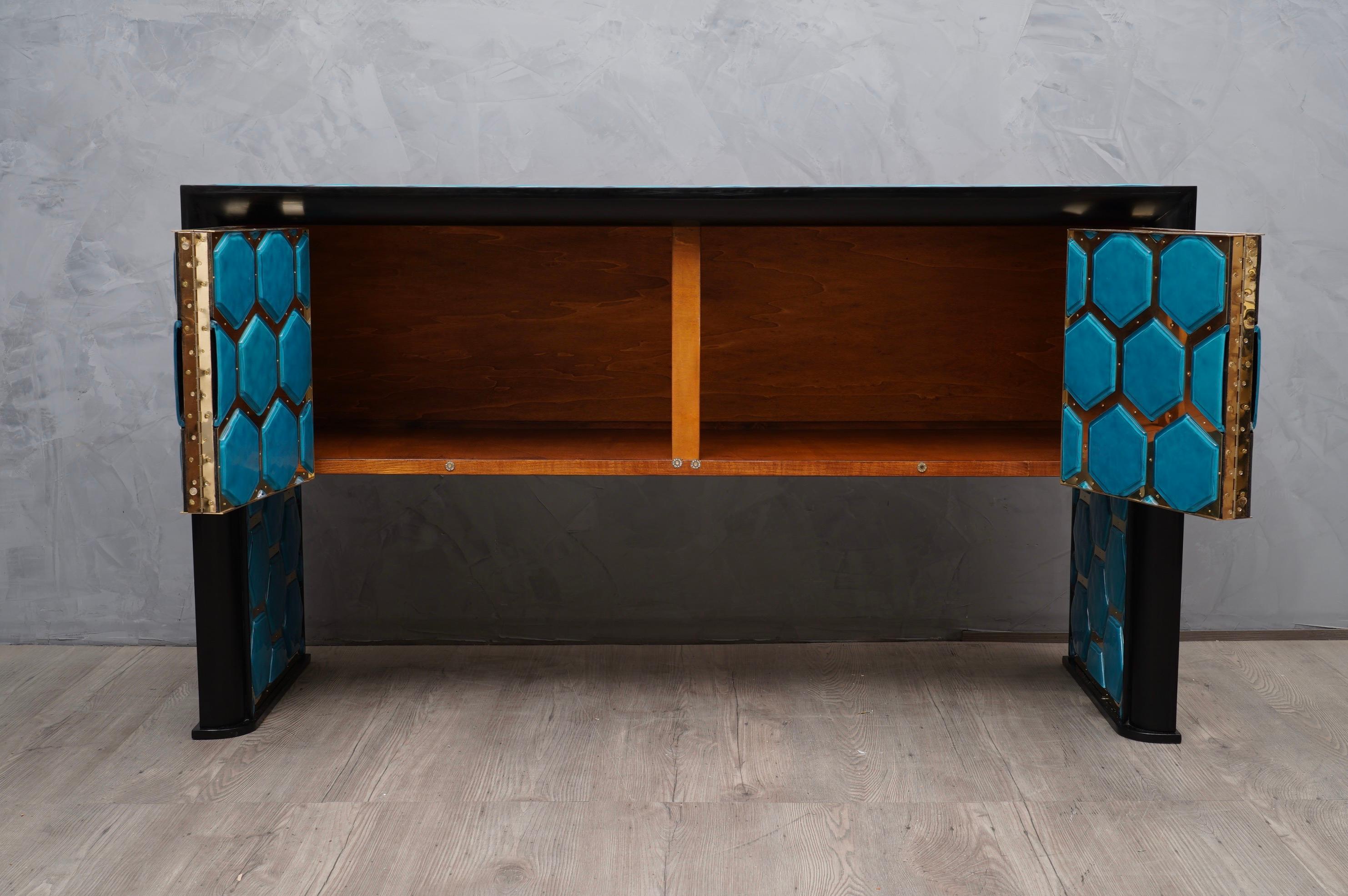 Modern Design Murano Blu Glass and Brass Sideboard, 2019 3