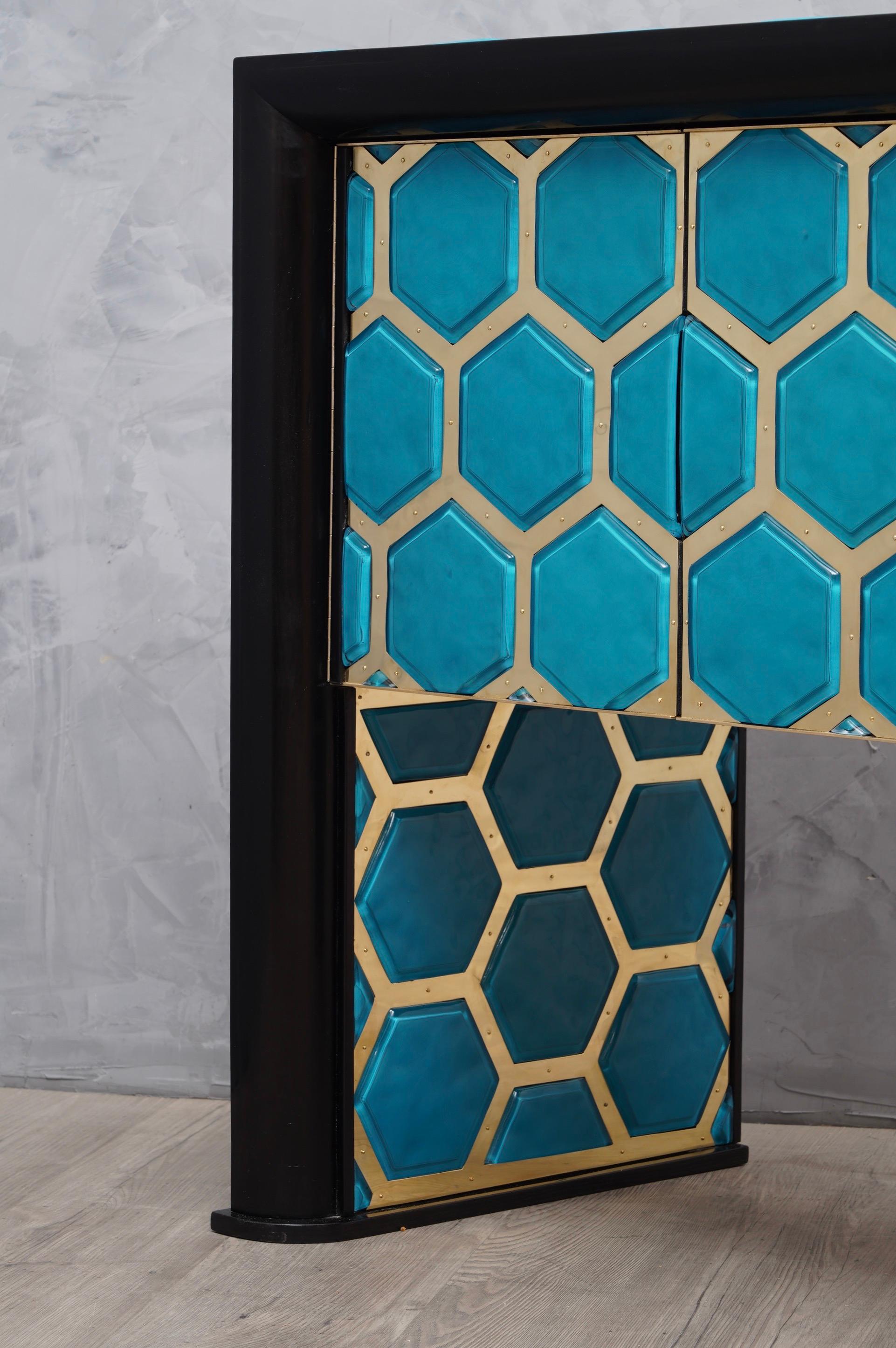 Modern Design Murano Blu Glass and Brass Sideboard, 2019 4