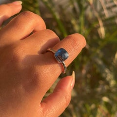 Modern Design Natural Swiss Blue Topaz Solitaire Unisex Ring for Silver Jewelry