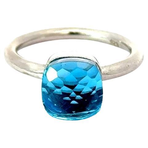 Modern Design Natural Swiss Blue Topaz Solitaire Unisex Ring for Silver Jewelry