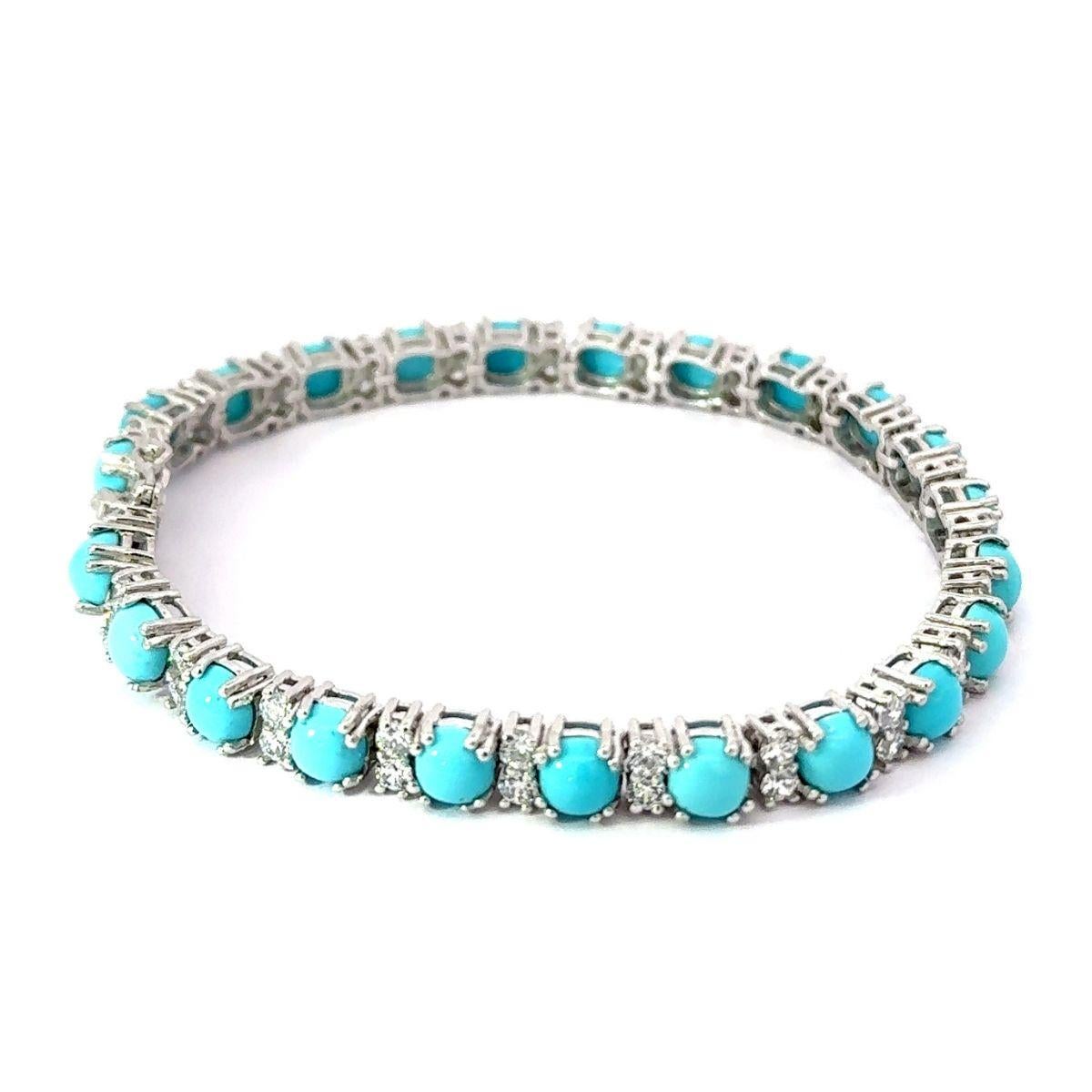 Modern Design Natural Turquoise and Zirconia Silver Tennis Bracelet Gift for Her In New Condition For Sale In New York, NY