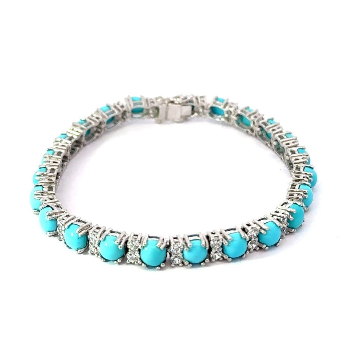 Modern Design Natural Turquoise and Zirconia Silver Tennis Bracelet Gift for Her For Sale 1