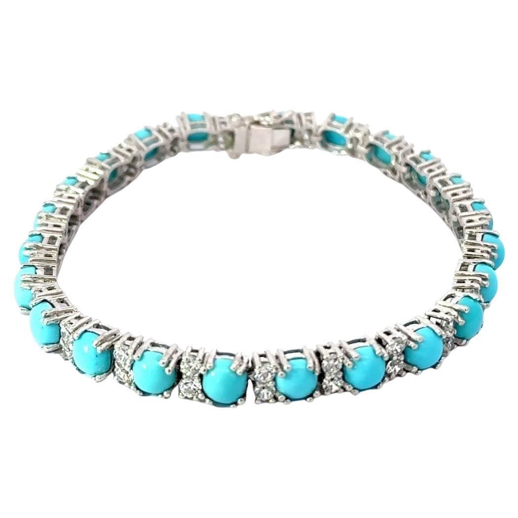 Modern Design Natural Turquoise and Zirconia Silver Tennis Bracelet Gift for Her For Sale