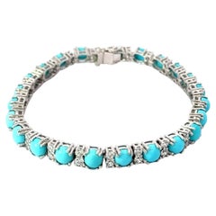 Pulsera de tenis de plata con turquesa natural y circonitas de diseño moderno Regalo para mamá