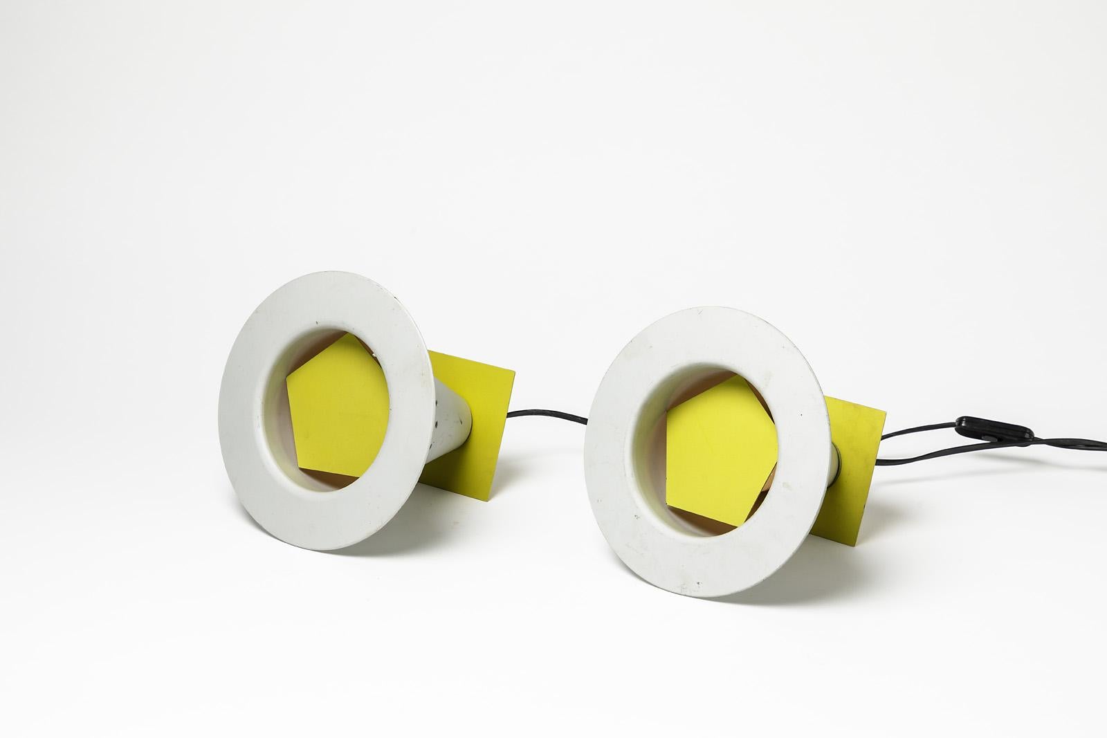 Minimalist Modern Design Pair of Table Lamp by Vincent Beaurin Artist 1993 Grey and Yellow