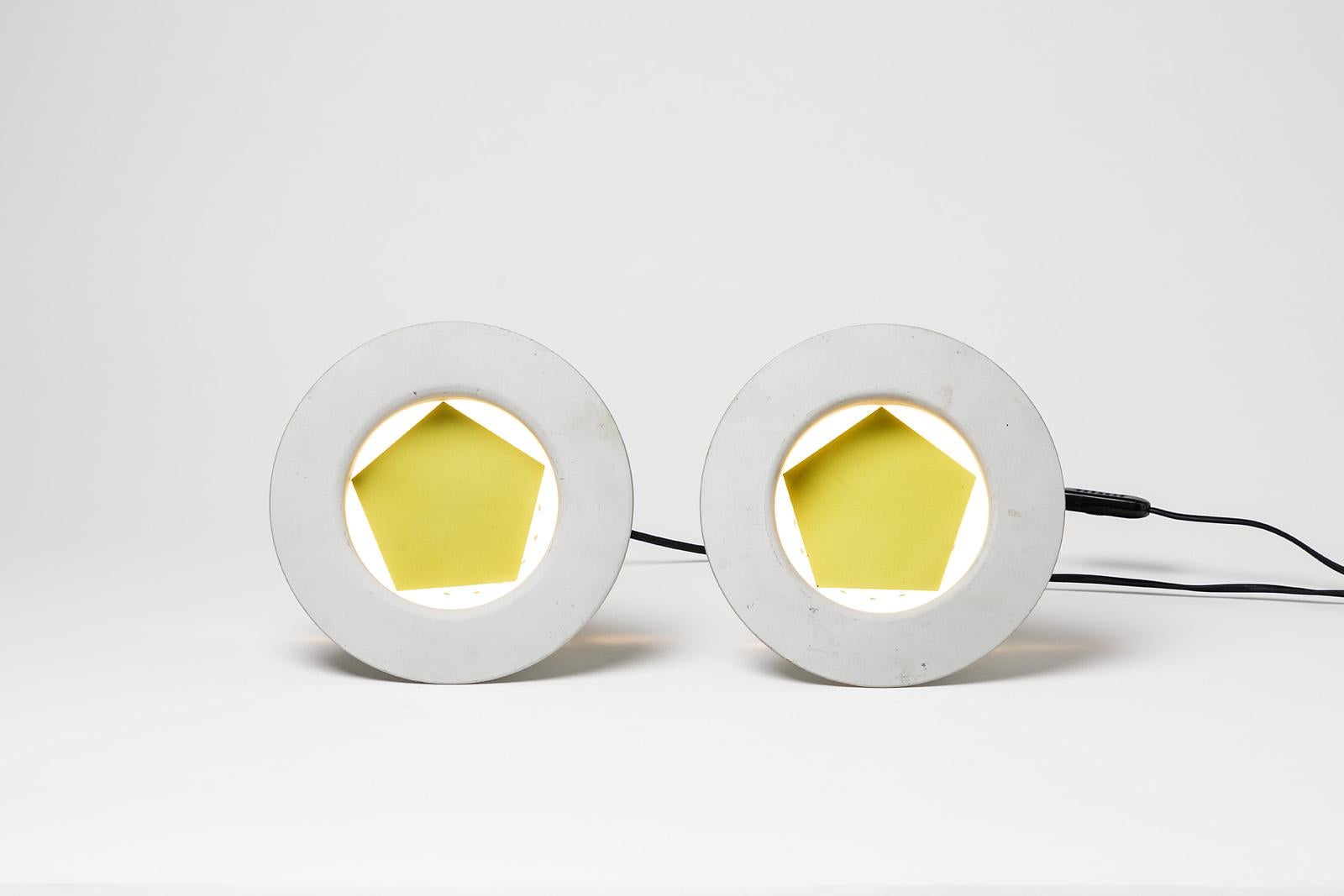 Contemporary Modern Design Pair of Table Lamp by Vincent Beaurin Artist 1993 Grey and Yellow
