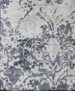 Modern Design Rug from Nepal in Gray Blue, Gray, Steel Blue and White