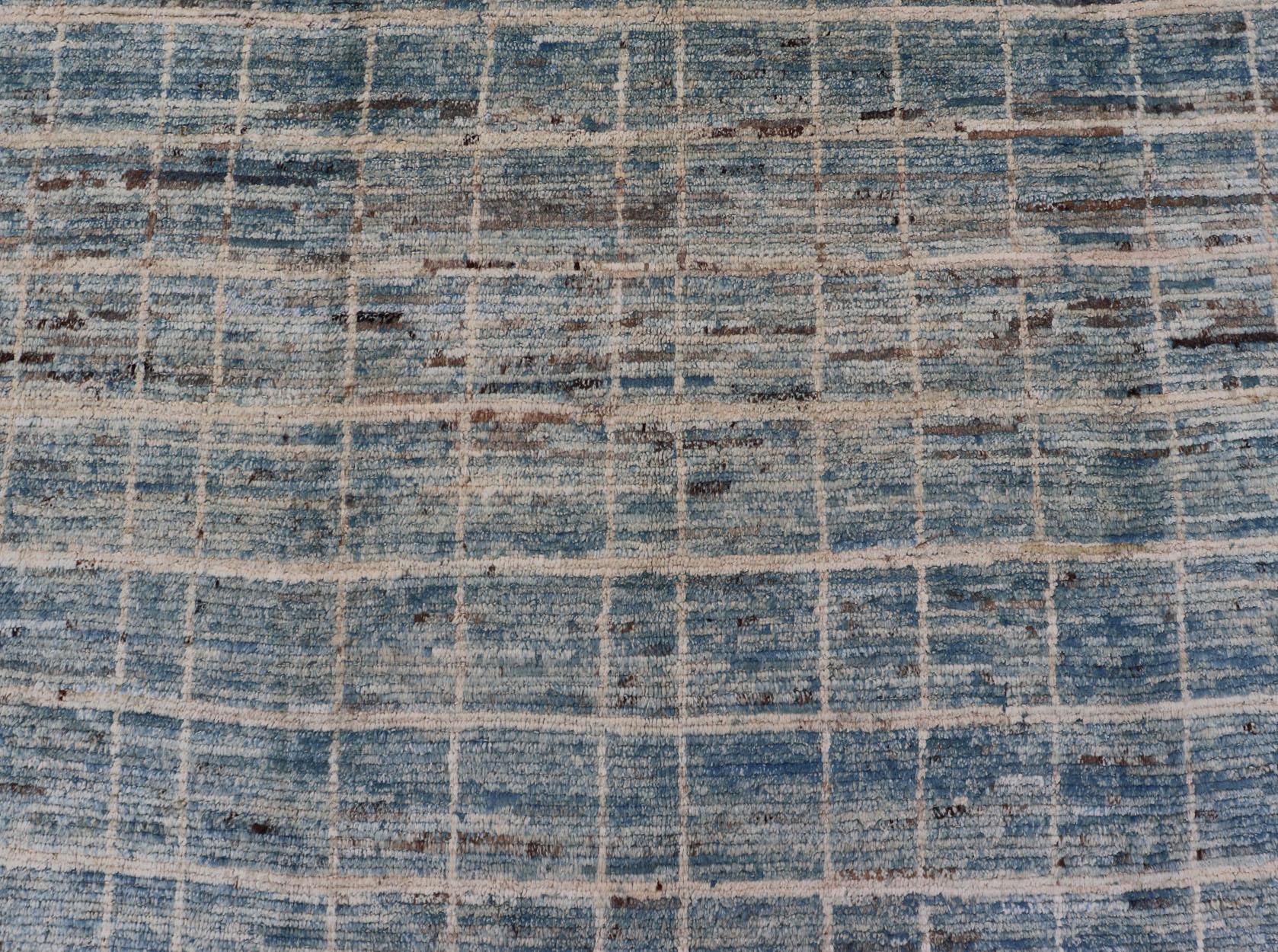 Modern Design Rug in Variegated Blue, Cream, Taupe and Brown Tones For Sale 2