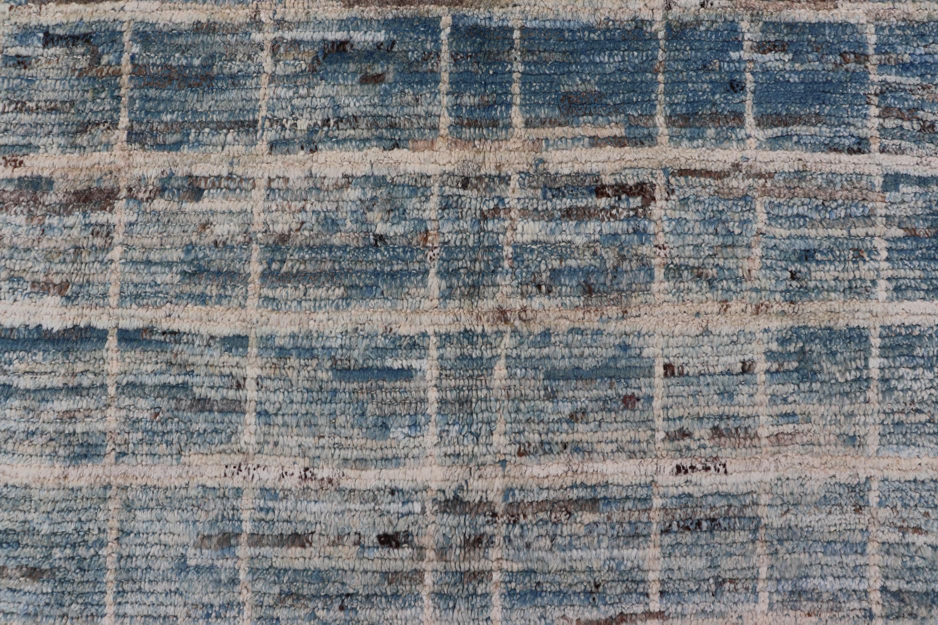 Modern Moroccan Rug by Keivan Woven Arts in Variegated Blue For Sale 3