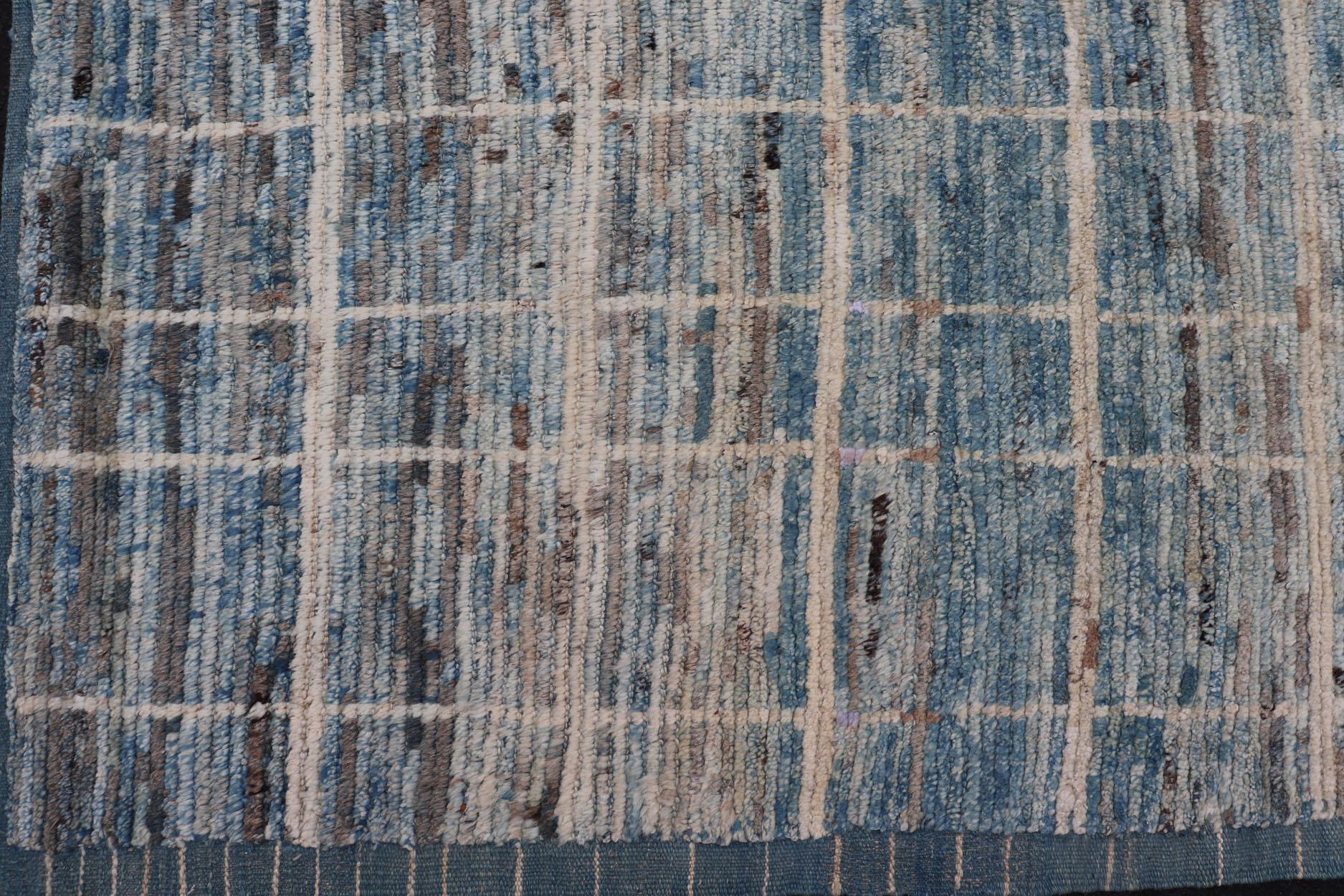 Modern Design Rug in Variegated Blue, Cream, Taupe and Brown Tones In New Condition For Sale In Atlanta, GA