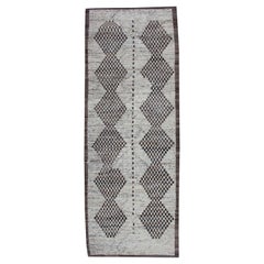 Modern Design Runner in Cream and Brown Tones with Tribal Medallion Design