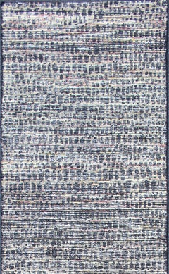 Modern Runner Rug with Textured Pattern in Gray, Blue, and Multicolor Accents