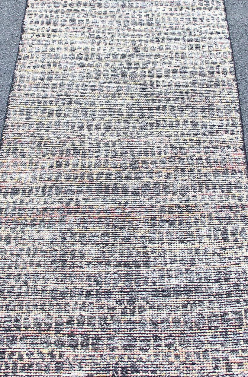 Hand-Knotted Modern Design Runner with All-over Checkerboard Design For Sale