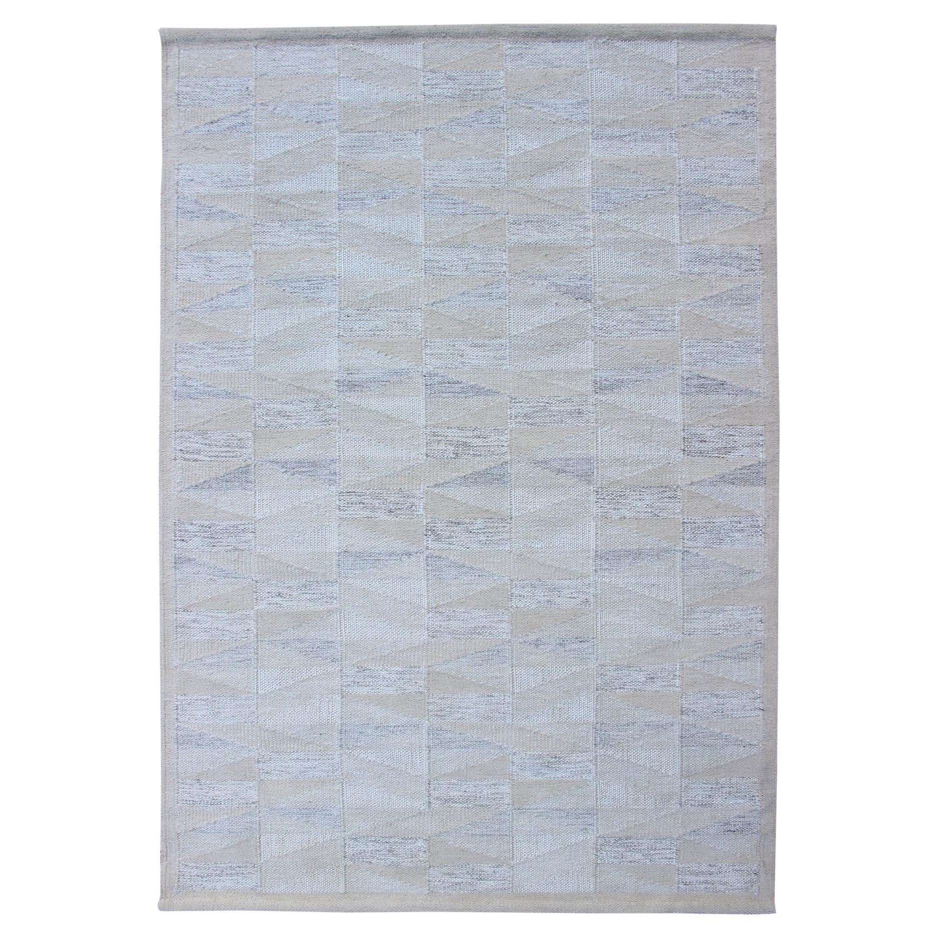 Modern Design Scandinavian Flat-Weave Rug in Gray, Tan, Taupe and Cream