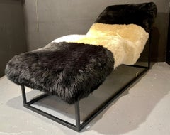 Modern Design Sheepskin Camel Black Chaise Lounges w. Bradley Hughes Shearling