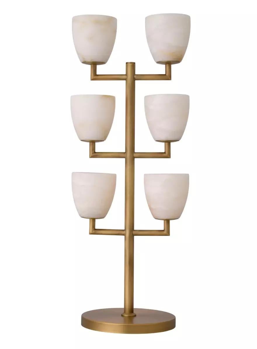 Belge Lampe de bureau électrique Valerius en laiton et albâtre par Eichholtz en vente