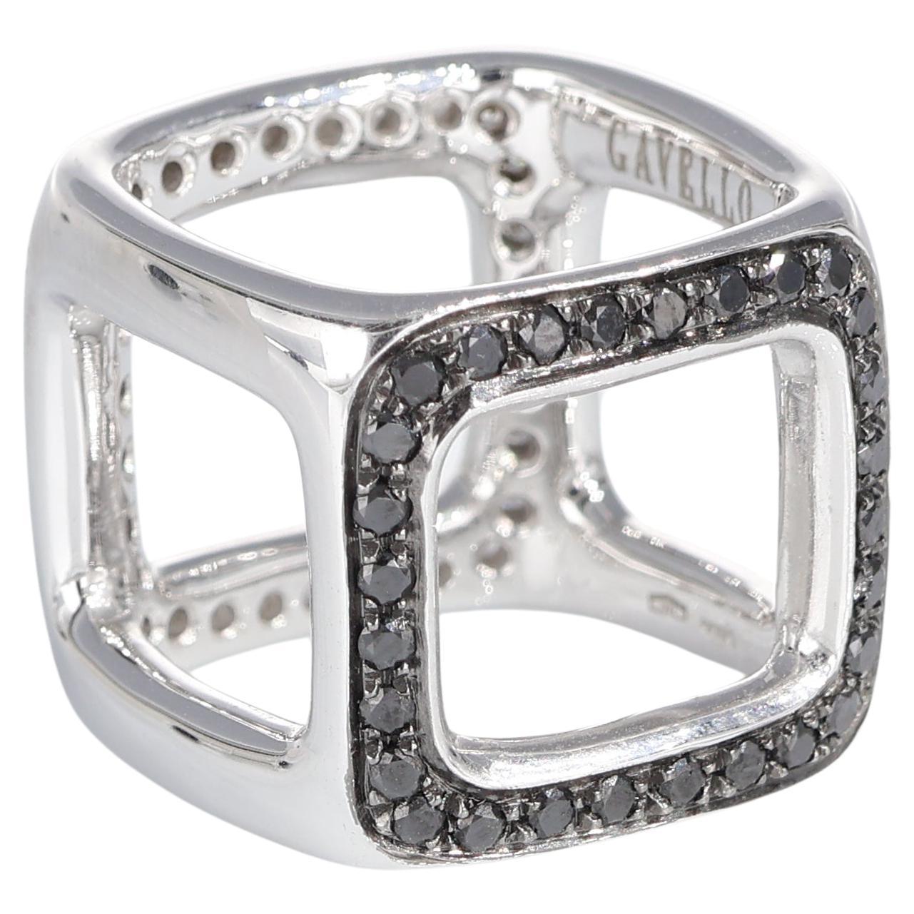 Modern Design White Gold Dice Cube Ring with Pavé White and Black Diamonds For Sale