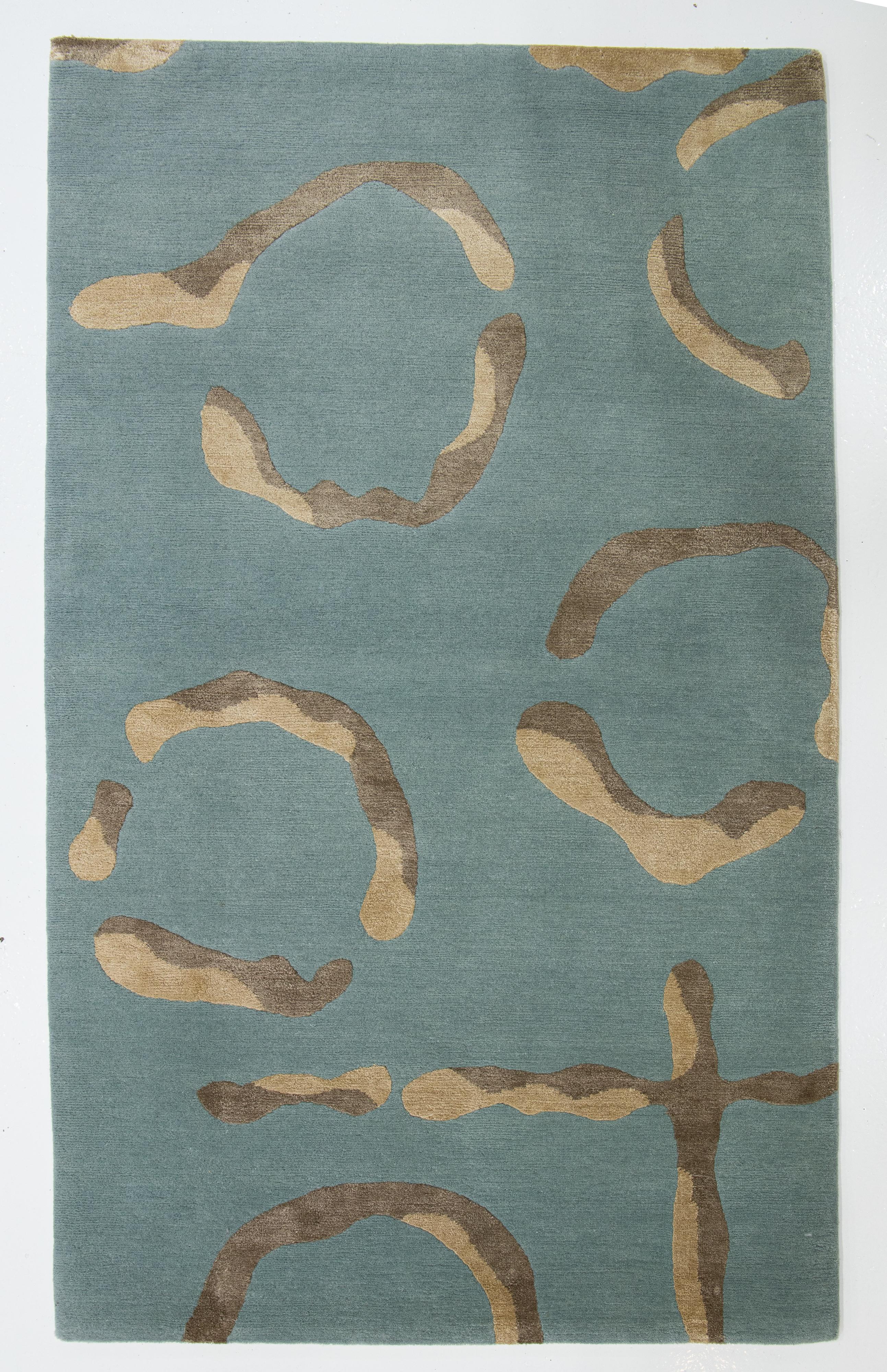 Hand-Knotted Modern Designed Blue Wool & Silk Rug For Sale