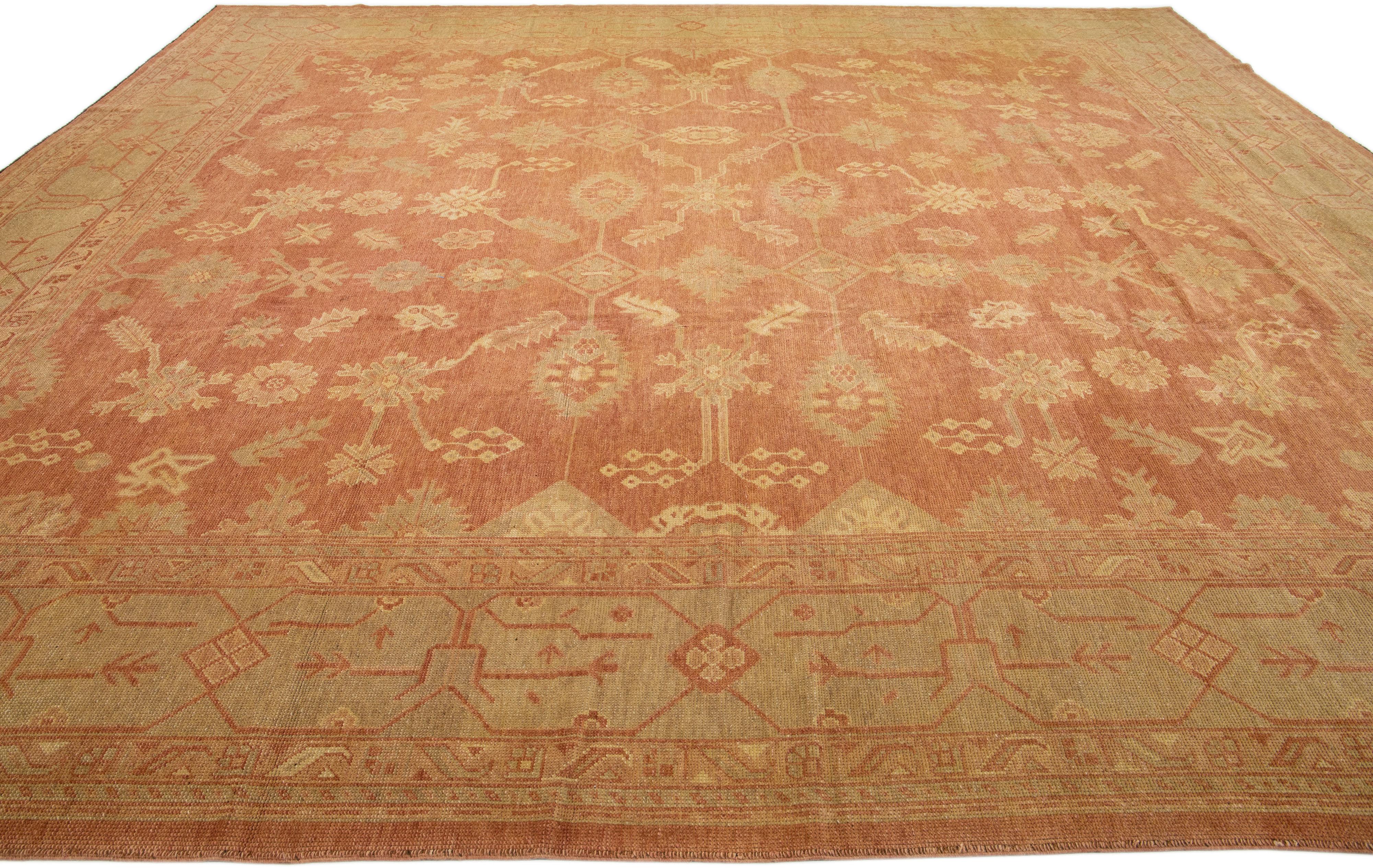 Modern Designed Oushak Handmade Designed Wool Rug with Rust Field In Excellent Condition For Sale In Norwalk, CT