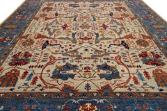 Modern Designed Serapi-Style Wool Rug in Beige and Blue