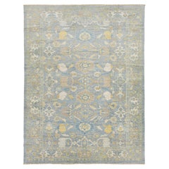 Alfombra de lana de diseño moderno Sultanabad de Apadana hecha a mano en azul, tamaño de habitación