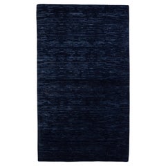 Modern Designed Wool & Bamboo Silk Rug In Deep Blue Color From Nepal
