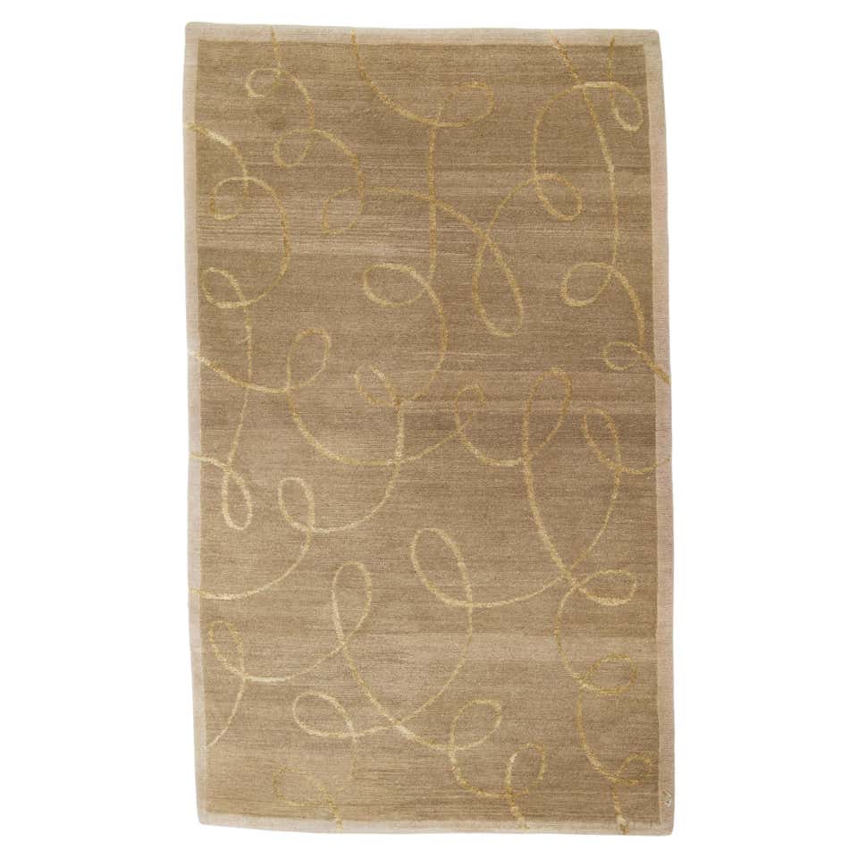 Modern Designed Wool and Silk Rug In Tan Color With Golden Design For ...