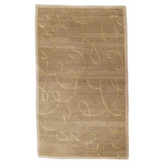Modern Designed Wool & Silk Rug In Beige Color With Golden Weaves Design