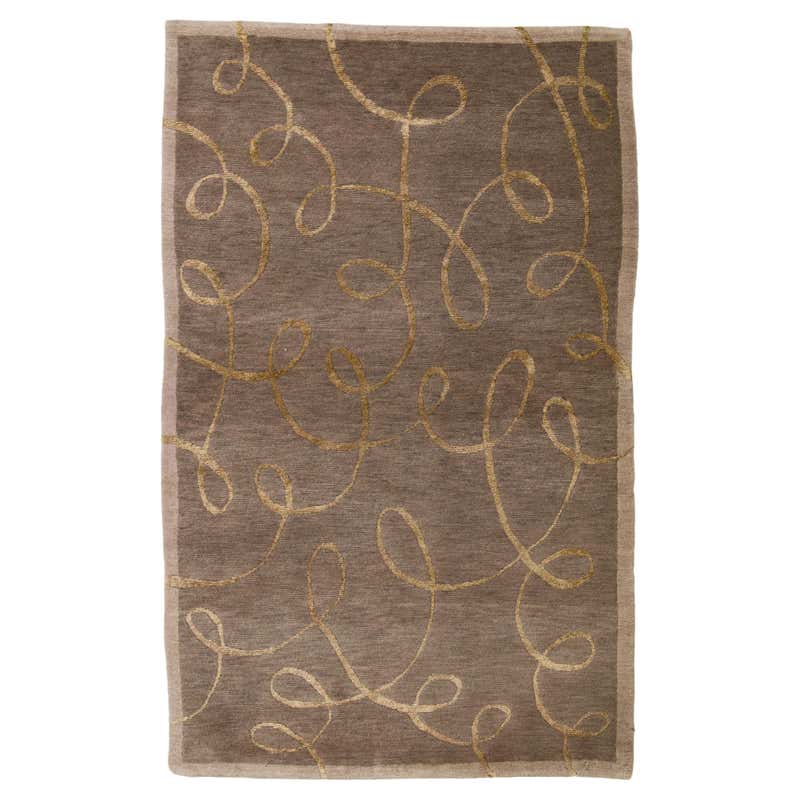 Modern Designed Wool and Silk Rug In Tan Color With Golden Design For ...