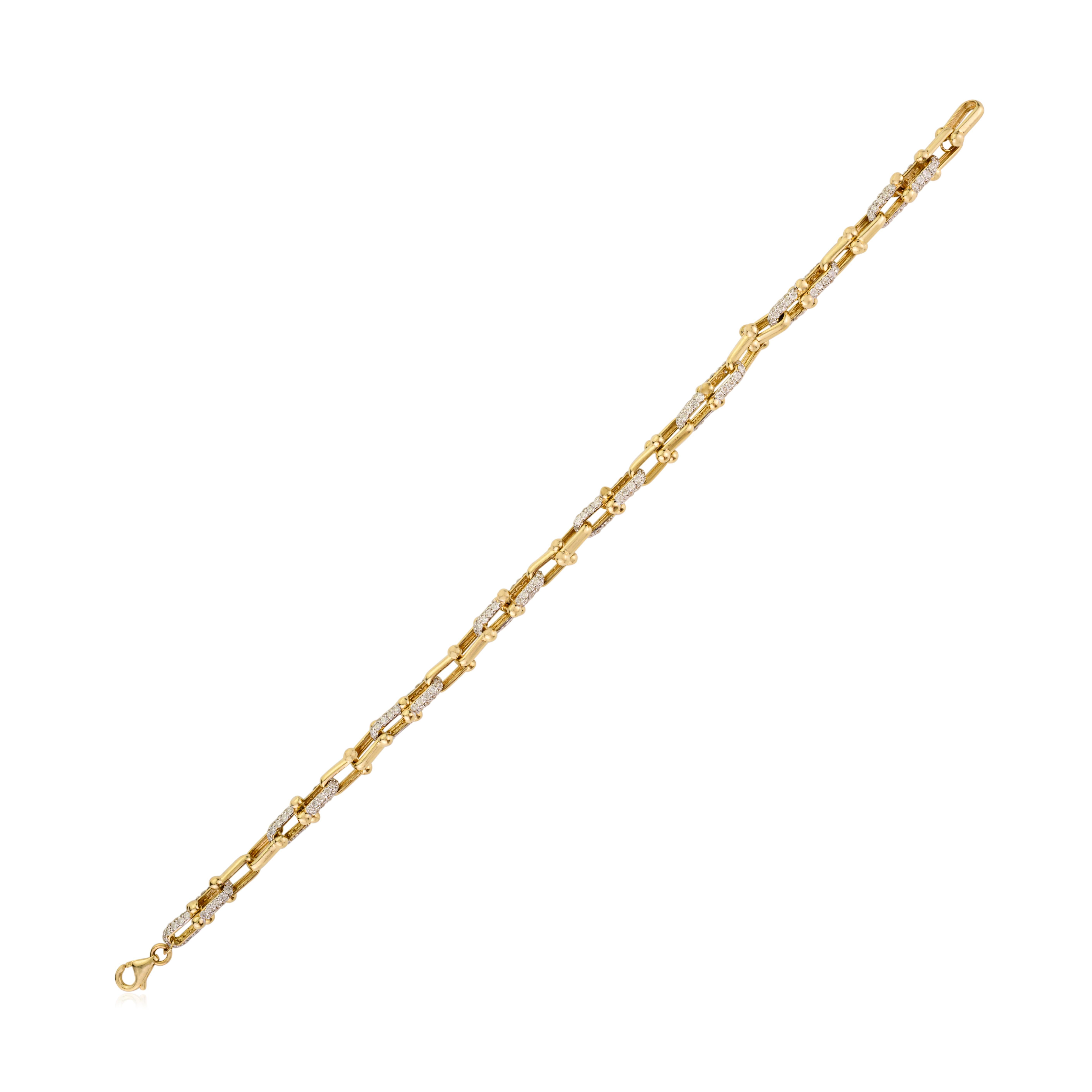 Bracciale Paperclip da donna in oro giallo 14 carati con diamanti, di design moderno in vendita 1