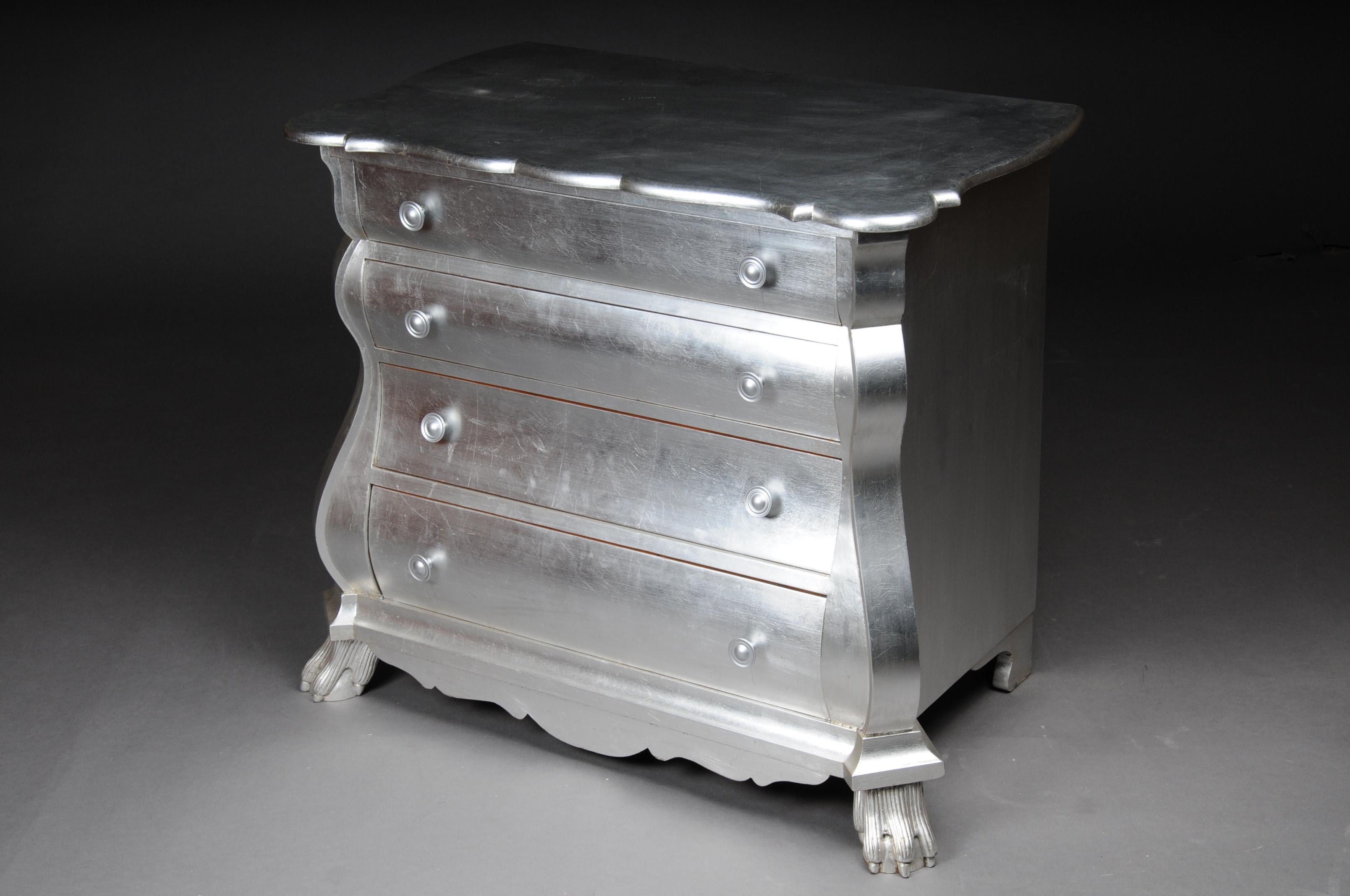 20th Century Modern Designer Baroque Chest of Drawers, Silver Leaf For Sale