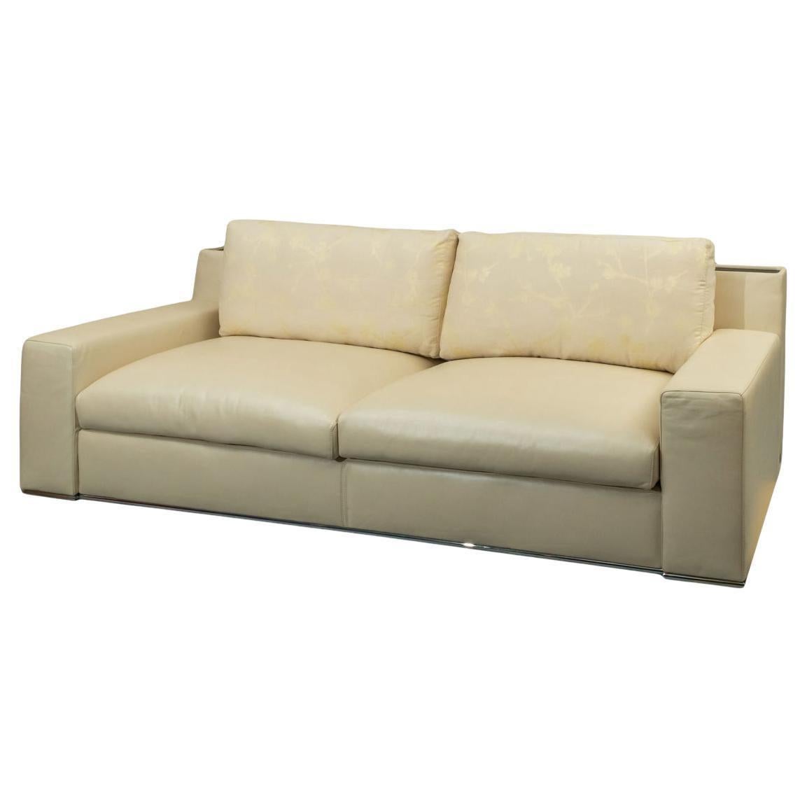 Italian Modern Designer Fendi Casa ivory leather sofa For Sale