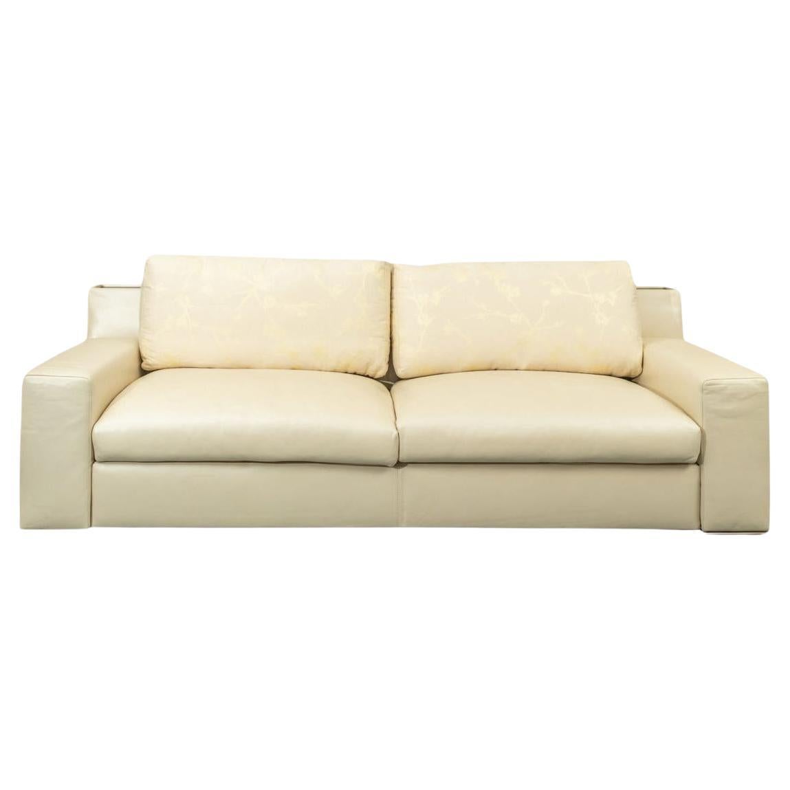 Modern Designer Fendi Casa ivory leather sofa