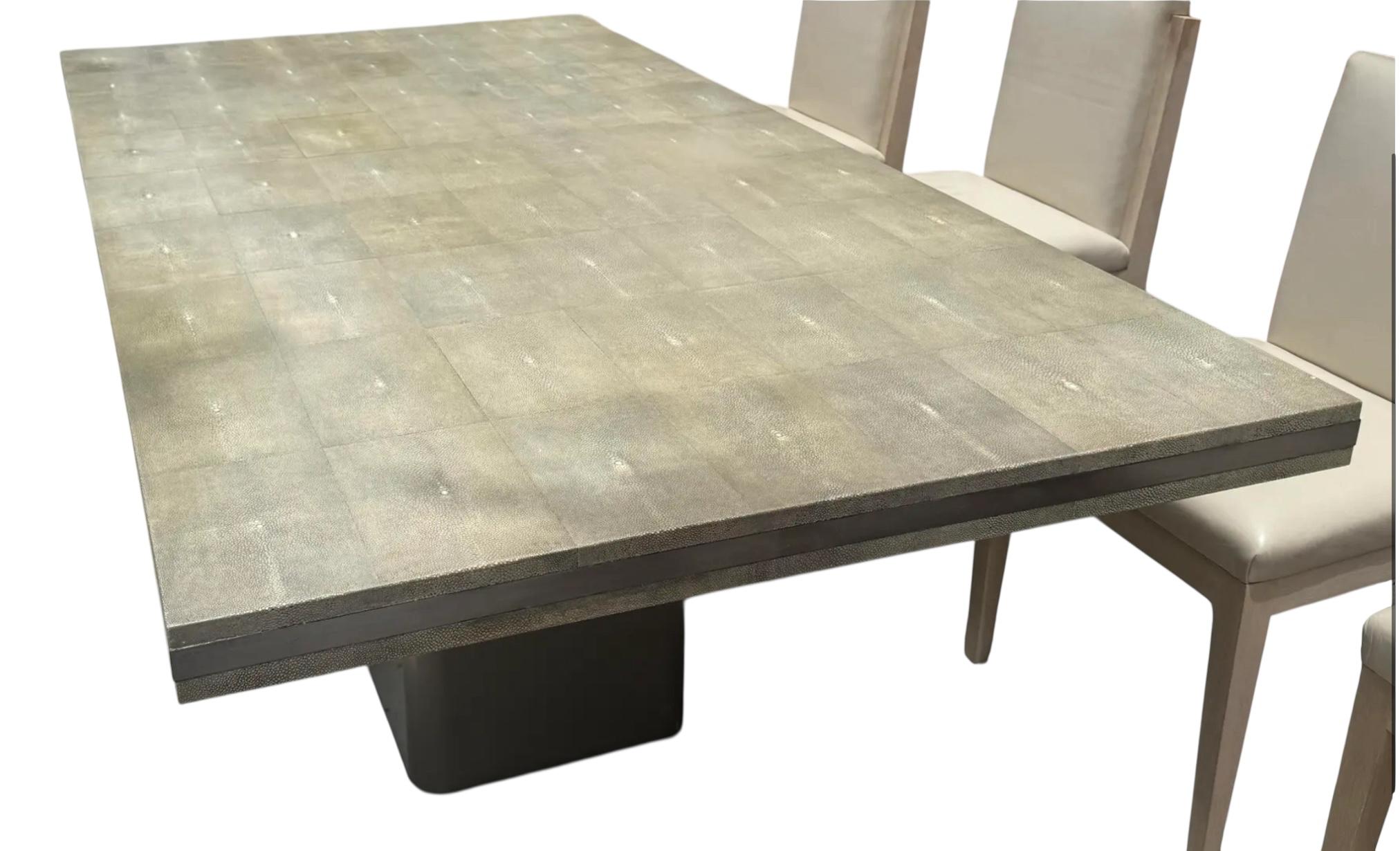 Modern Designer Shagreen Pedestal Dining Table In Good Condition For Sale In LOS ANGELES, CA