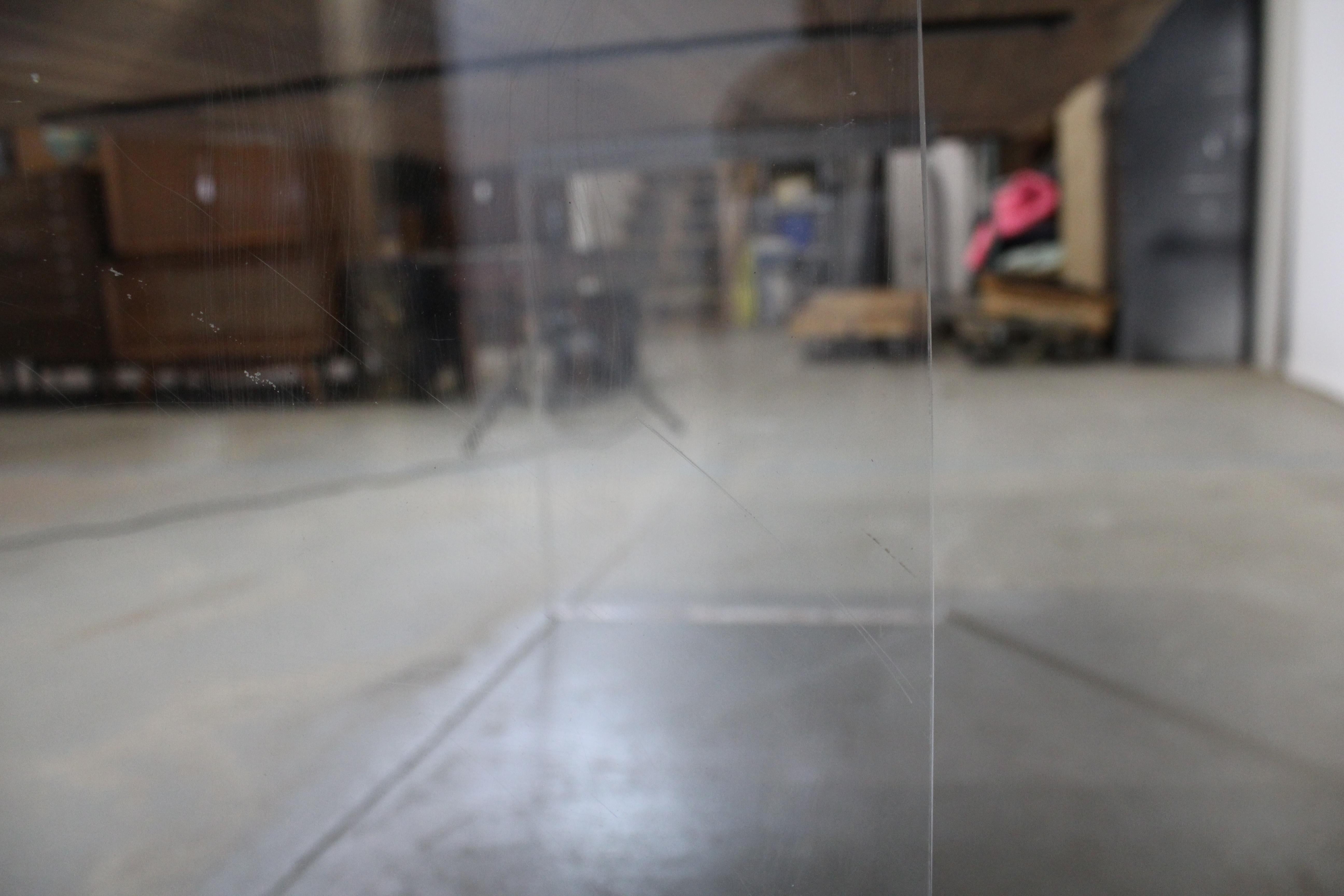 Modern Designer Studio Floating Top Acacia Slab Wood and Lucite Dining Table 4