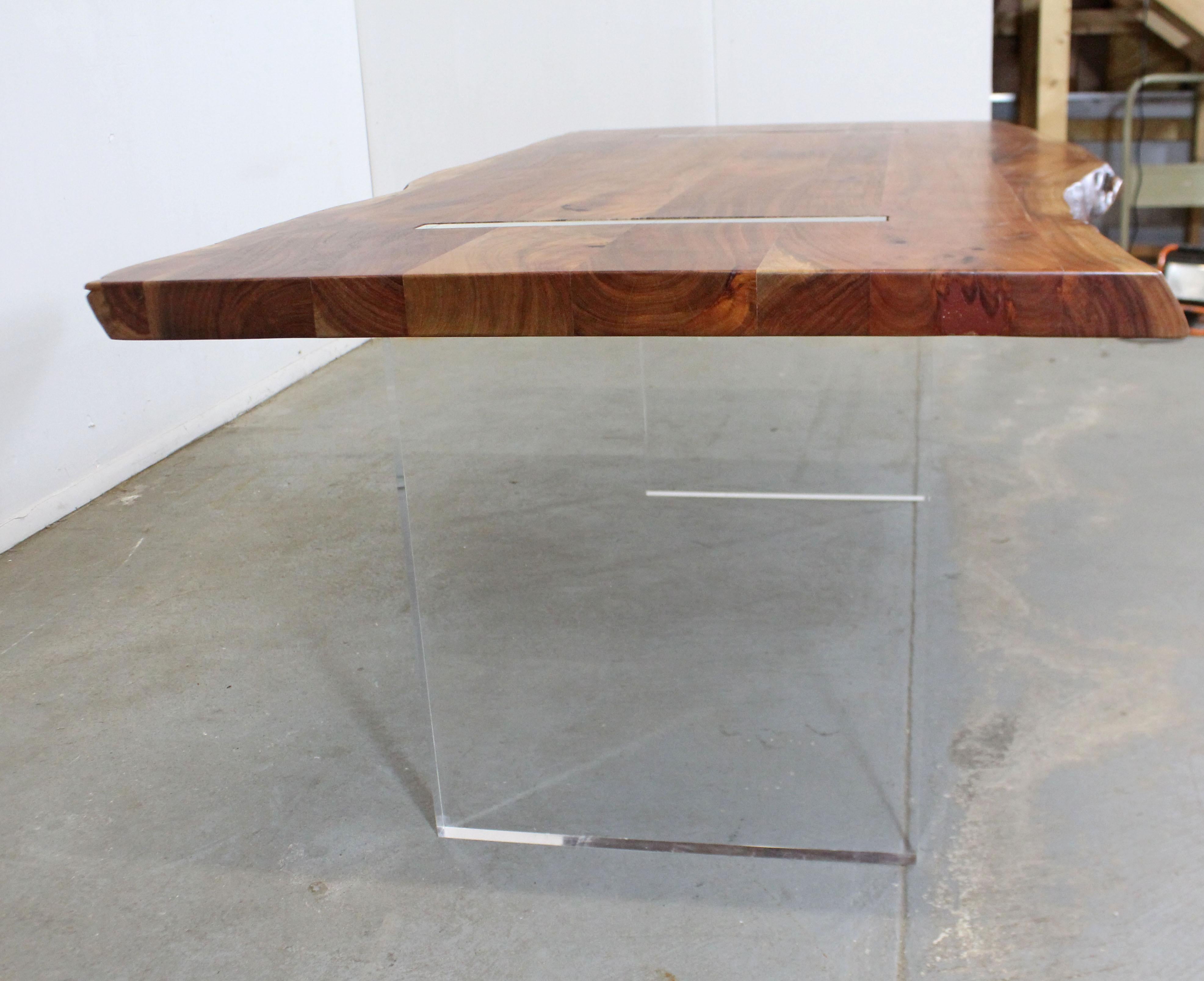 Contemporary Modern Designer Studio Floating Top Acacia Slab Wood and Lucite Dining Table