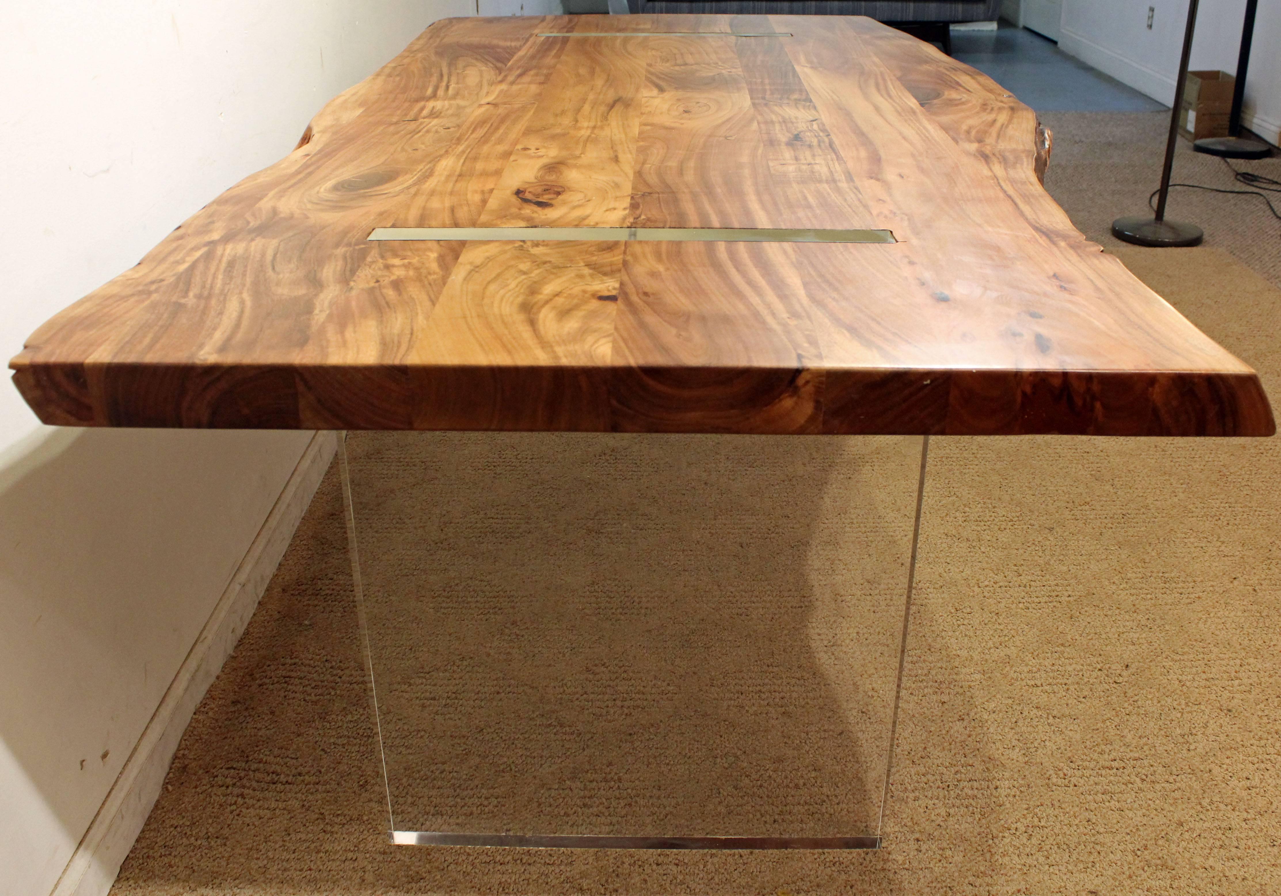 Unknown Modern Designer Studio Floating Top Acacia Wood and Lucite Dining Table