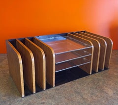 Modern Desk Organizer / Letter Tray in Teak and Lucite