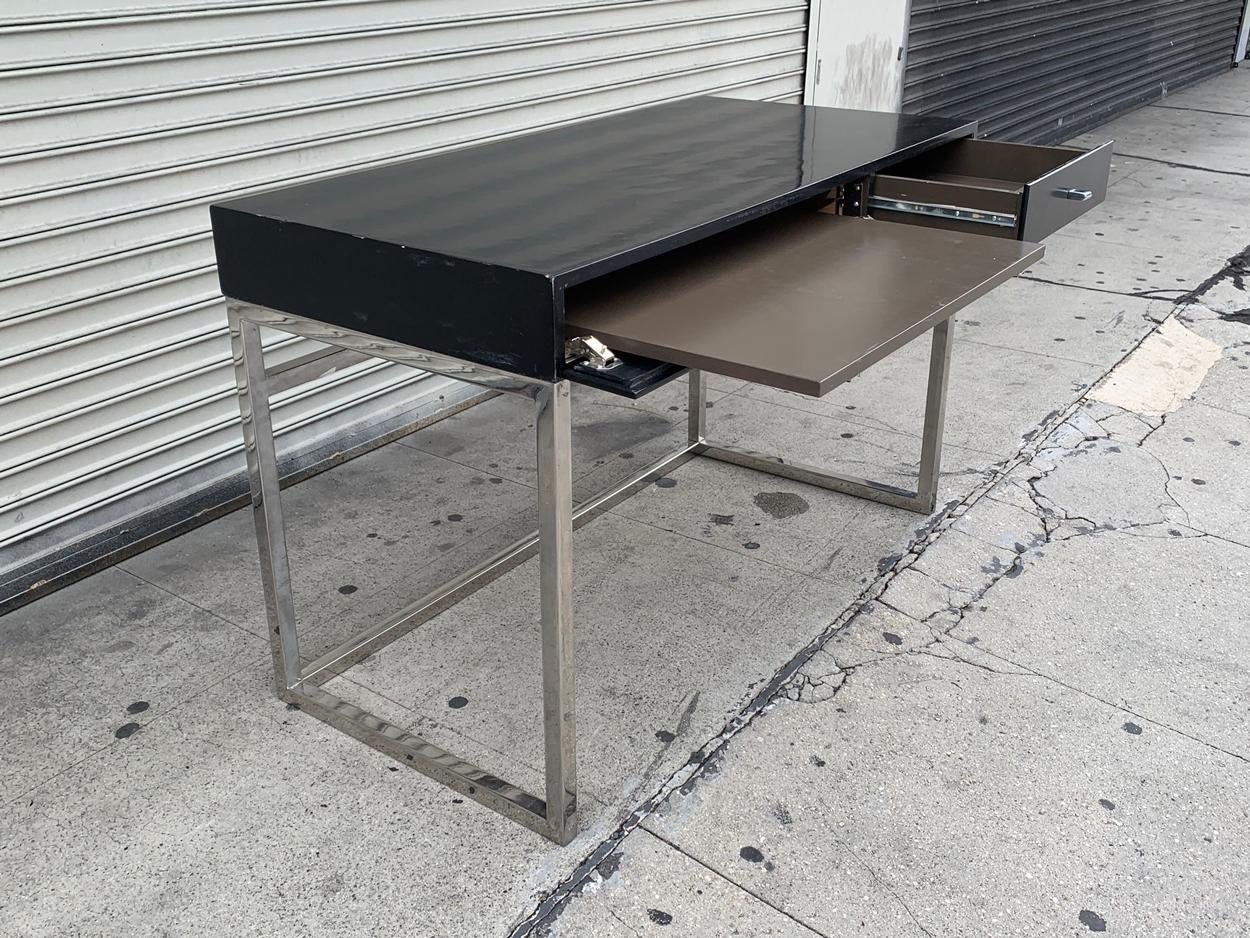 American Modern Desk with Black Top and Chrome Base