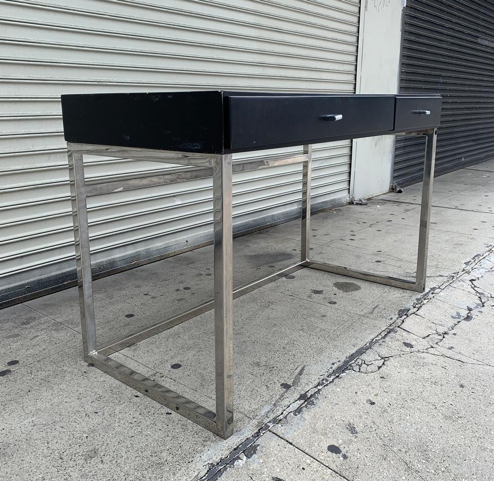 Late 20th Century Modern Desk with Black Top and Chrome Base