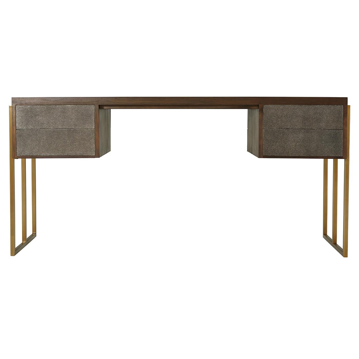 Vietnamese Modern Desk with Brass Supports For Sale